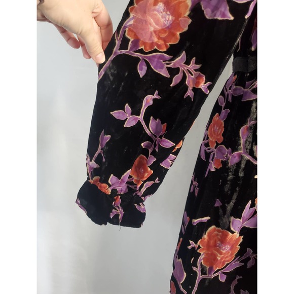 Forever 21 black/multicolor floral velour long sleeve mini dress sz Large - Picture 5 of 7